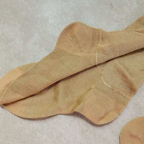 Antique Child's Over The Knee Socks 4 Pair Cotton & Rayon 6 1/2 Beige Dan Knit - Picture 7 of 13